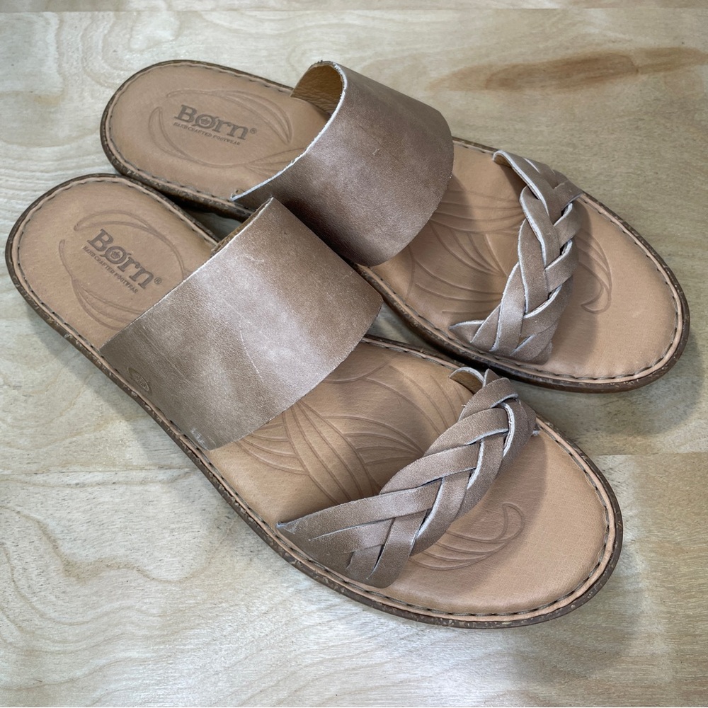 Born Morena Braided Genuine Leather Slide Sandals - Light Tan